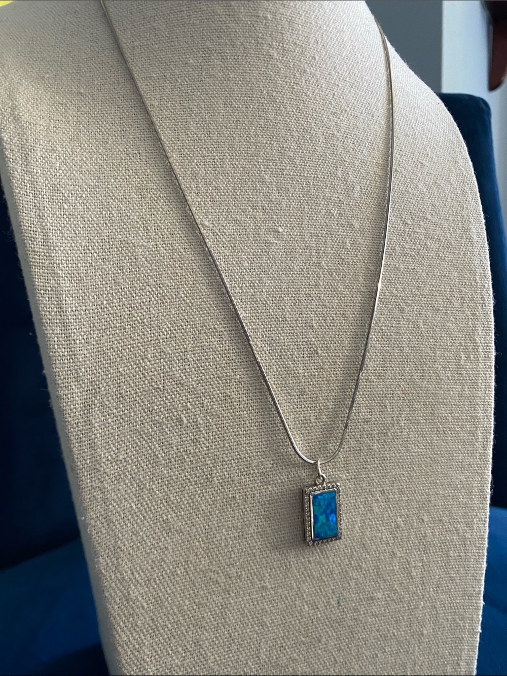 925 Sterling Silver Blue Opal-Style Pendant Necklace